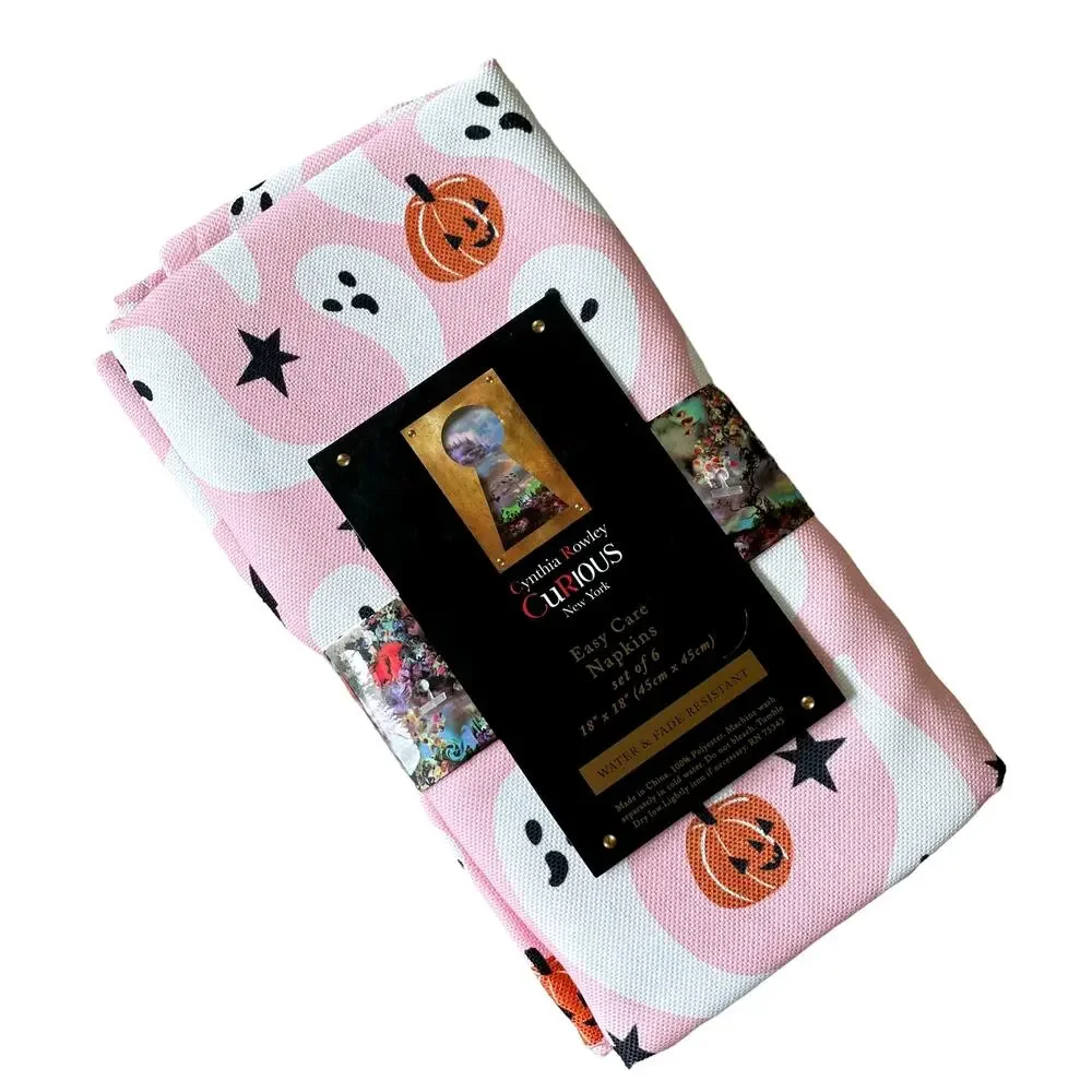 Cynthia Rowley Halloween PINK GHOST Dinner Napkins 18x18 Set of 6 Spooky NEW